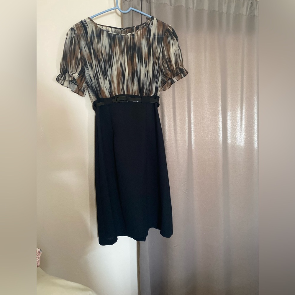 Connected Apparel Black and Brown Midi Dress